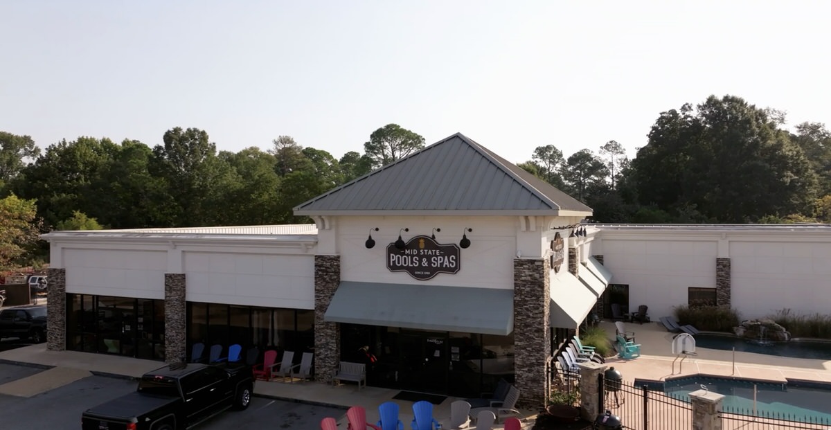 Mid State Pools newly renovated retail store showcasing new pool and spa products — Warner Robins, GA